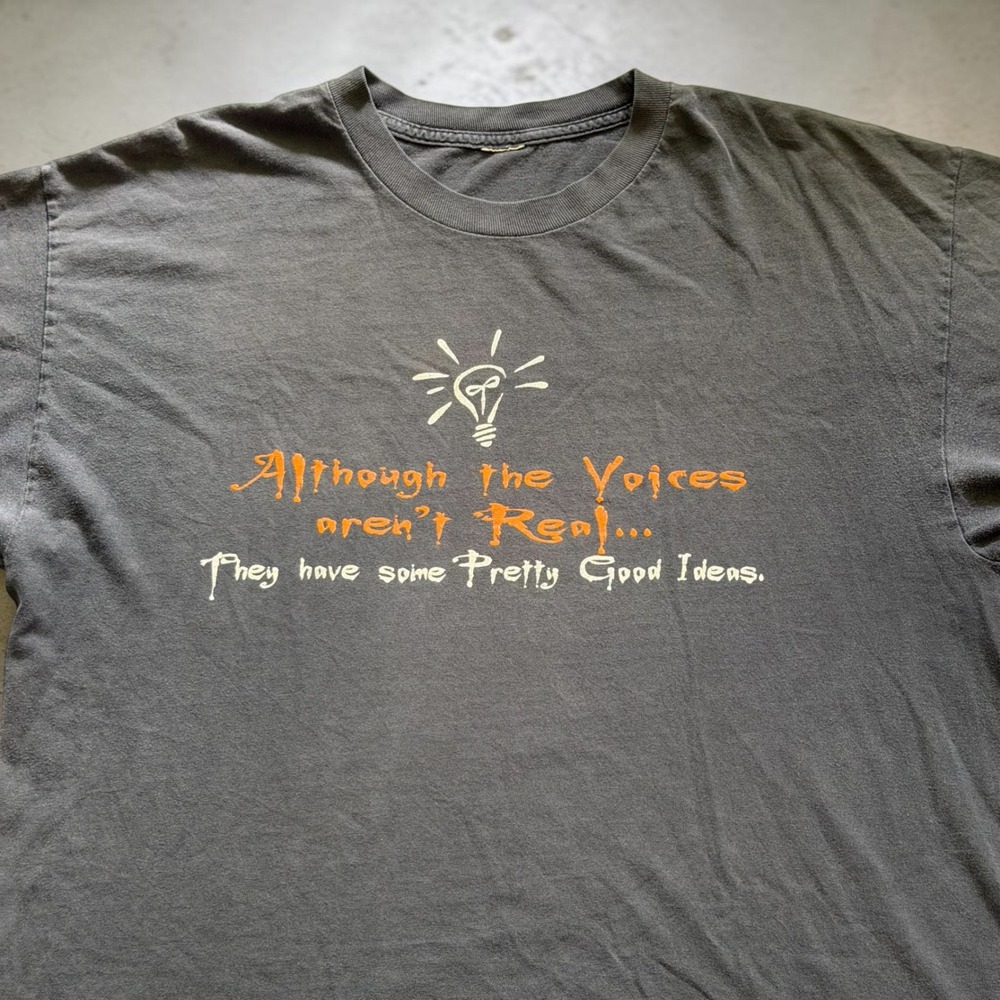 Vintage Y2K Grunge Graphic T Shirt Although The Voices Aren't Real Faded Black - Picture 2 of 6